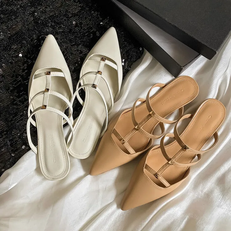Ladies Pointy Toe Multi-Strap  Mule Slip-On