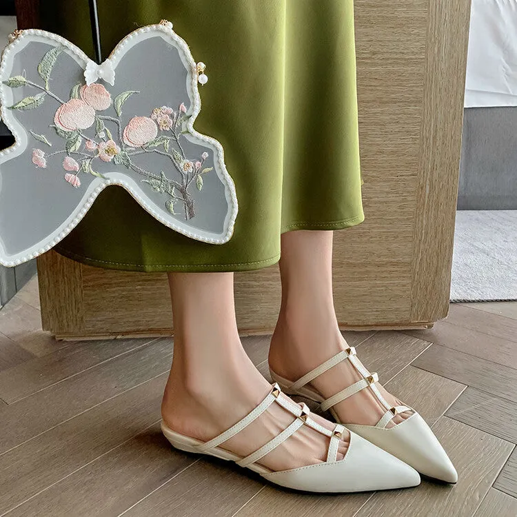Ladies Pointy Toe Multi-Strap  Mule Slip-On