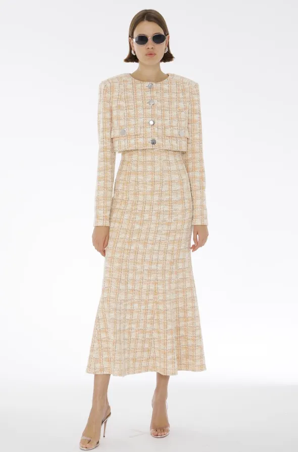 Lainey Cropped Tweed Jacket in Mango Multi