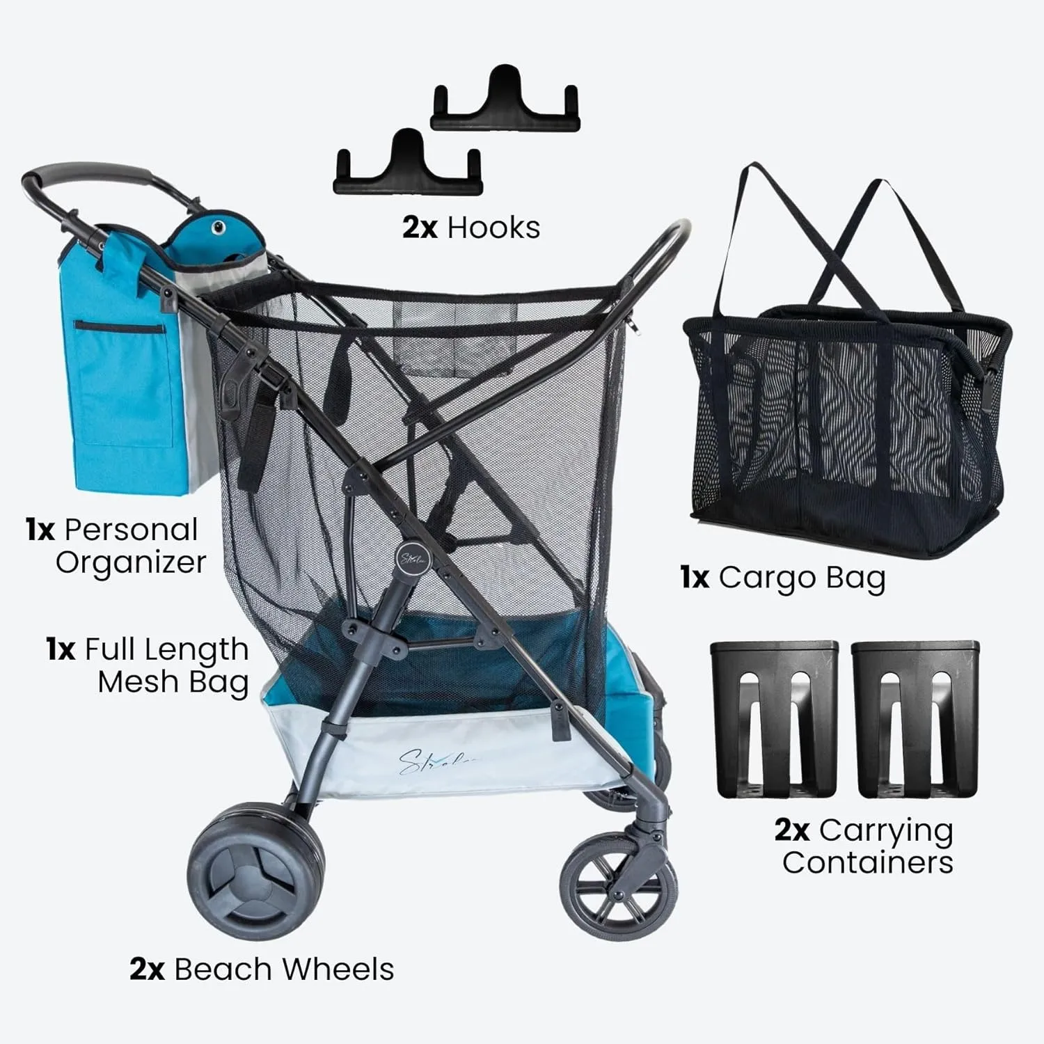 Large Wheeled Collapsible Beach Cart for Soft Sand, Shopping, Camping & Garden- Lightweight Aluminum Frame- Removable Storage Bag with Carrying Straps, X-L Capacity & Cooler Rack (Blue)