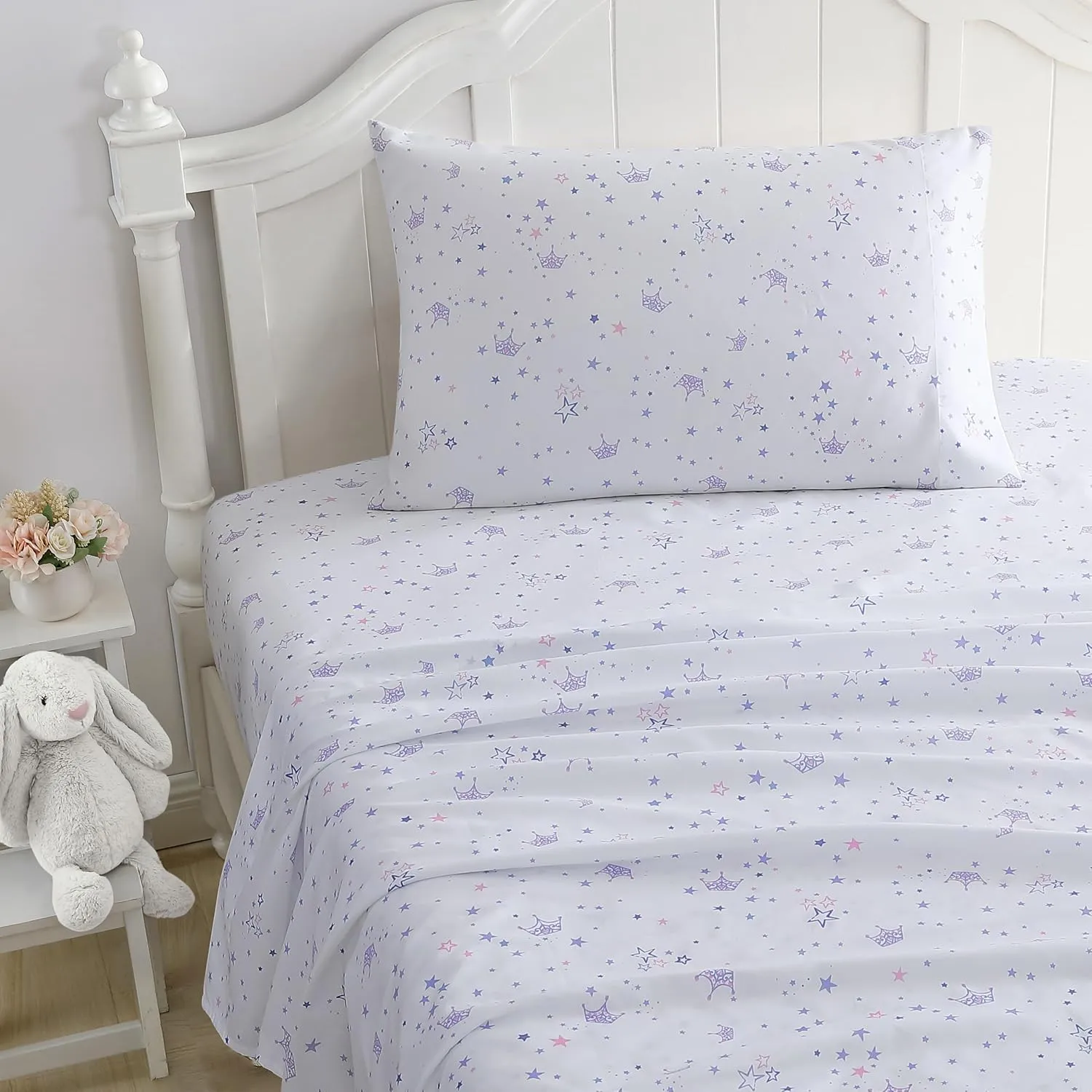 Laura Ashley Kids - Twin Sheets, Soft Wrinkle-Resistant Toddler Bedding Set, Fun & Whimsical Bedroom Decor, Ideal Girl Room Essentials (Dancing Stars Purple, Twin/Twin XL)