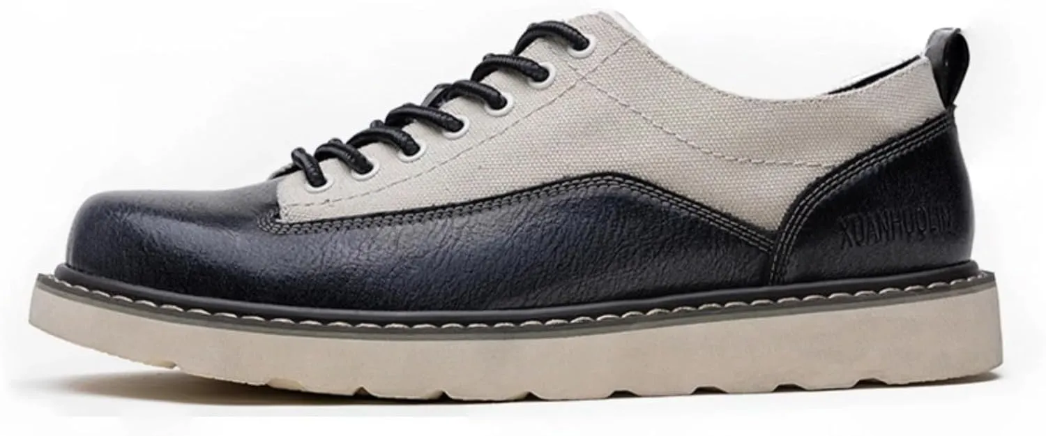 Leather Canvas Oxford Shoes, Men's Casual Retro Sneakers, Low Top, Lace Up, City Commuter, Hybrid Dress, Classic
