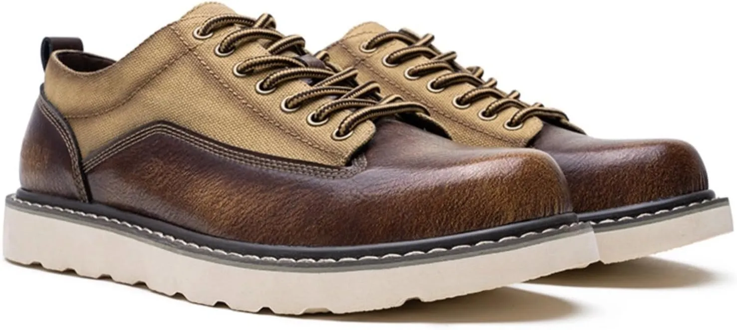 Leather Canvas Oxford Shoes, Men's Casual Retro Sneakers, Low Top, Lace Up, City Commuter, Hybrid Dress, Classic