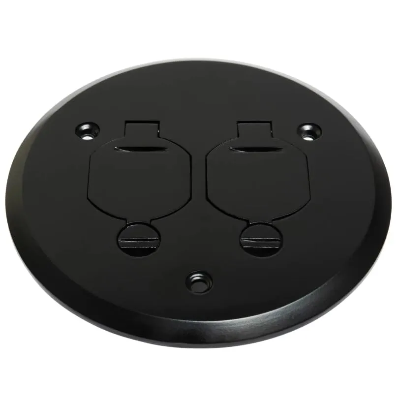 Lew Electric Decorative Floor Box Kit (Screw Plugs & Flip Lids) (Matte Black, Round - Flip Lids)