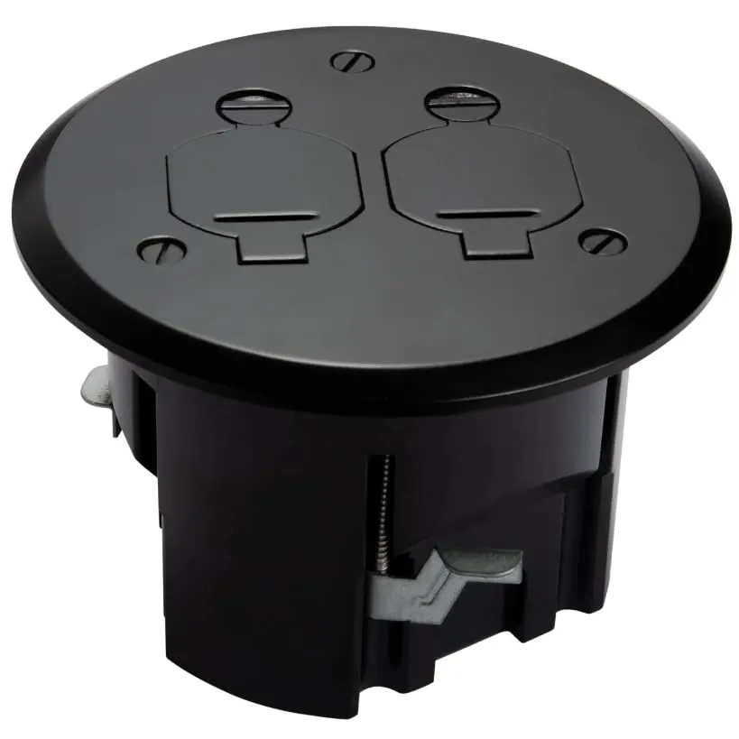 Lew Electric Decorative Floor Box Kit (Screw Plugs & Flip Lids) (Matte Black, Round - Flip Lids)
