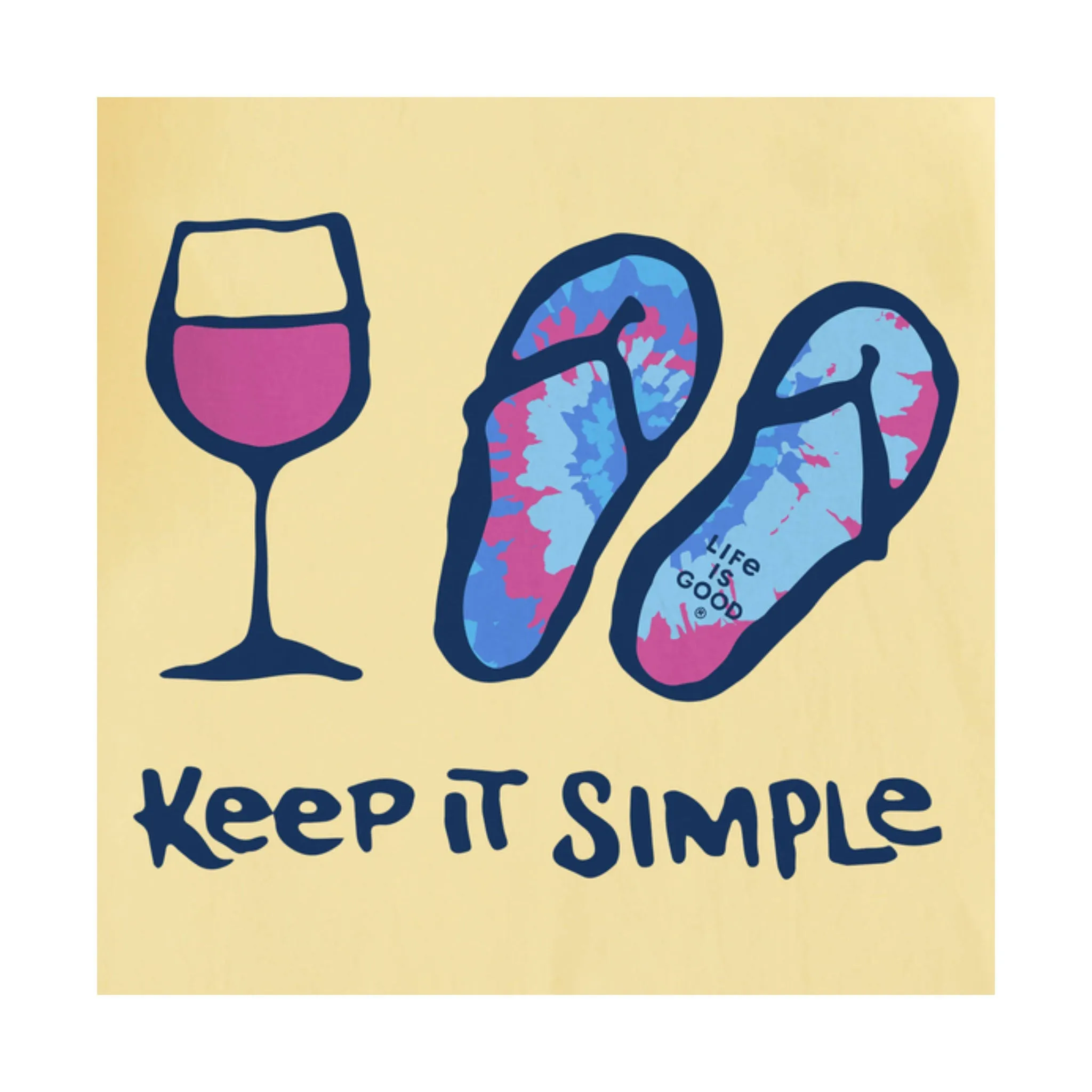Life Is Good Women's Tie Dye Wine and Flip Flops Crusher Lite Tee - Sandy Yellow FINAL SALE