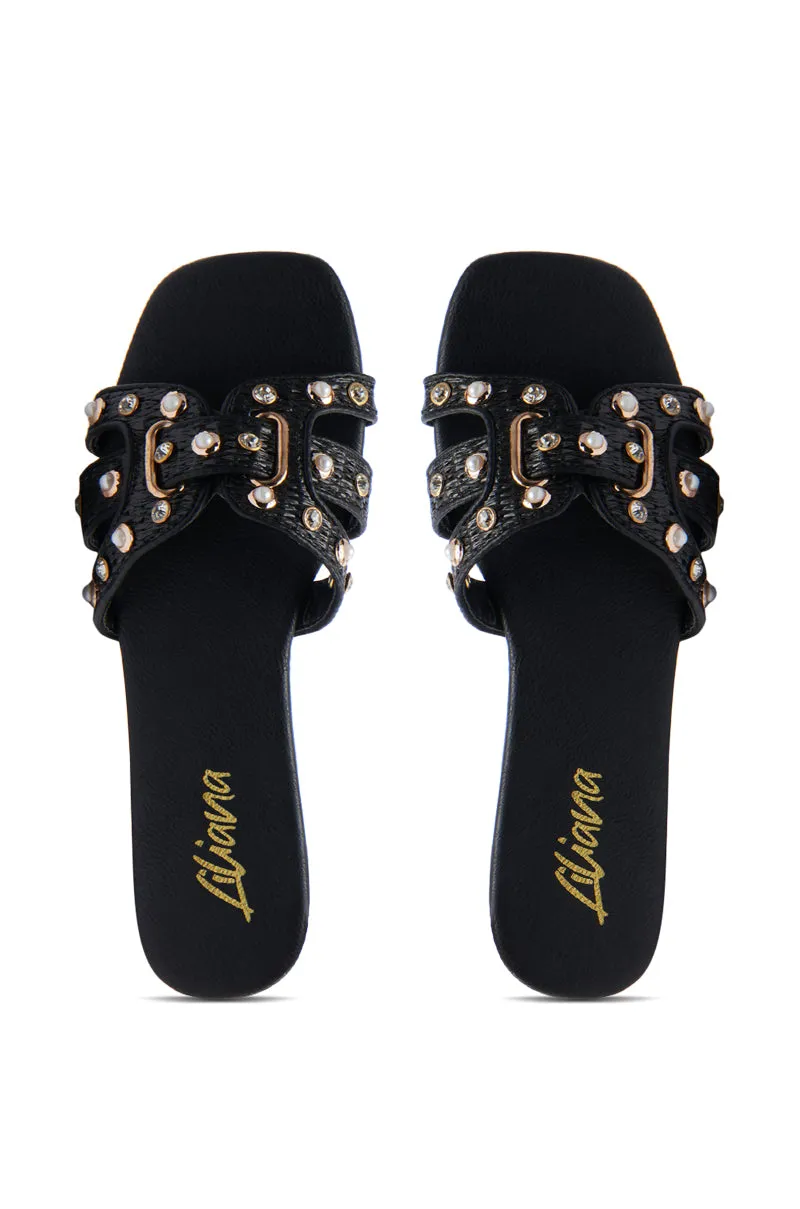 LISA BLACK EMBELLISHED SLIP ON SANDAL