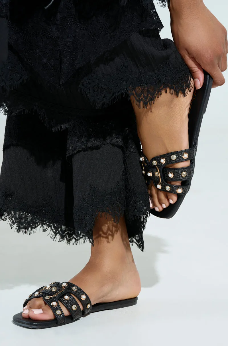 LISA BLACK EMBELLISHED SLIP ON SANDAL