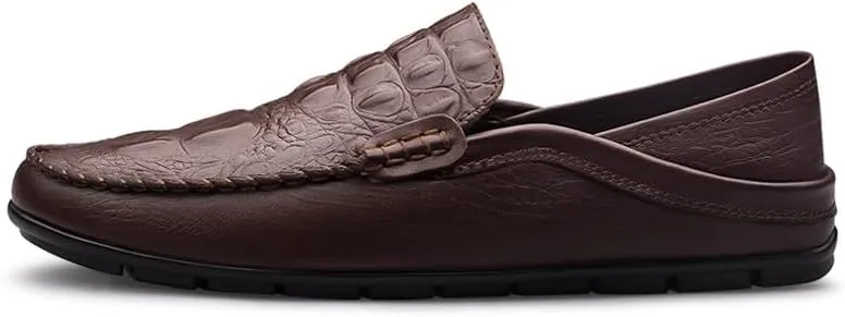 Loafers for Men Round Toe PU Leather Crocodile Print Loafer Shoes Comfortable Lightweight Flat Heel Classic Slip-ons