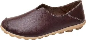 Loafers for Women Comfort Round Toe Leather Vamp Flats Slip On Lightweight Casual Shoes Wild Driving Flats Boat Shoes Summer Walking Vacation Beach Loafers Fashion Loafer