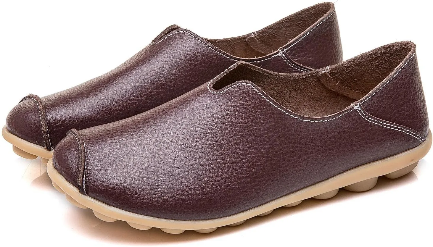 Loafers for Women Comfort Round Toe Leather Vamp Flats Slip On Lightweight Casual Shoes Wild Driving Flats Boat Shoes Summer Walking Vacation Beach Loafers Fashion Loafer