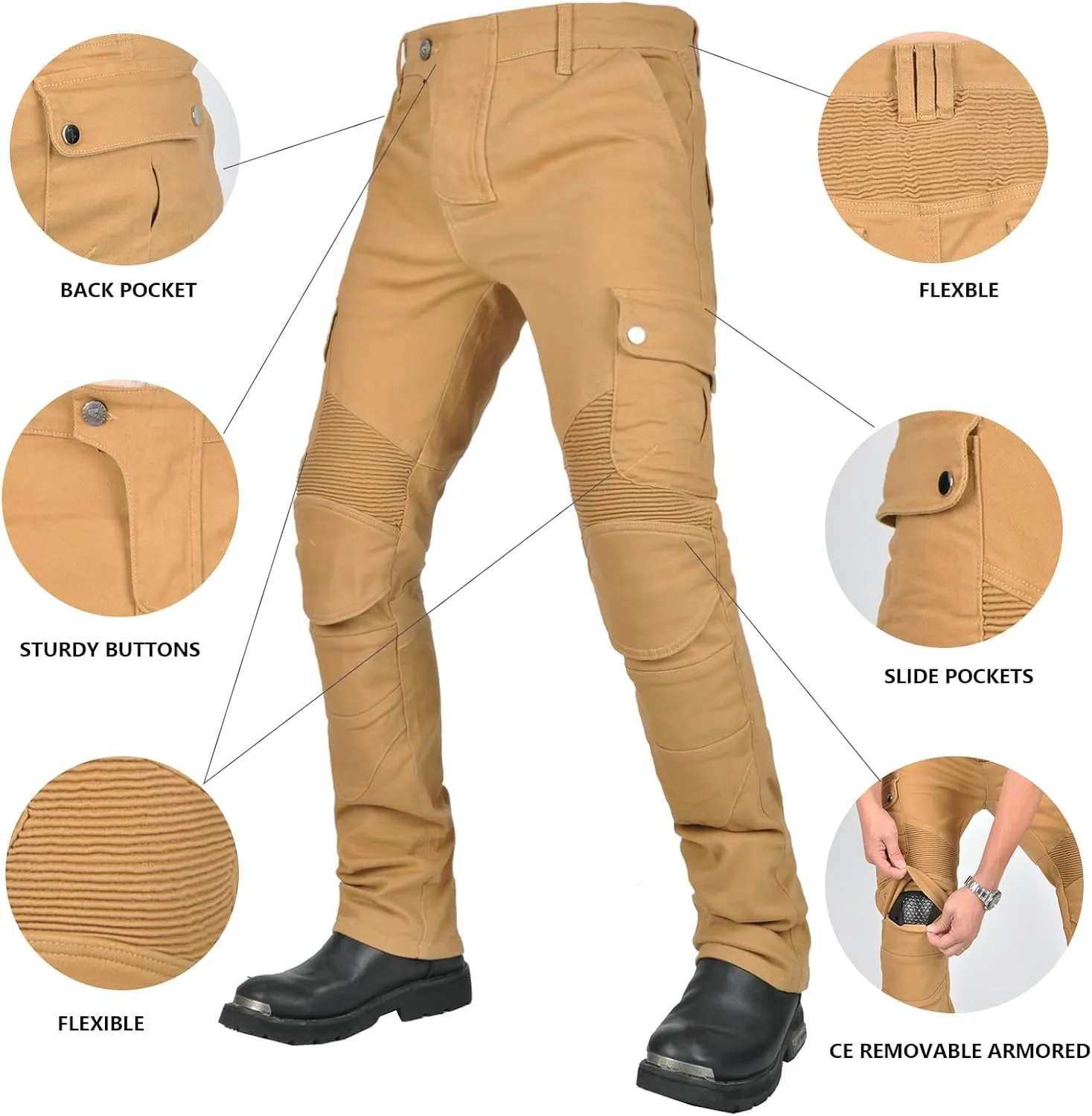 LOMENG Motorcycle Riding Pants Motorbike Motocross Cycling Jeans Safety CE Knee Hip Removable Armored All Seasons for Men