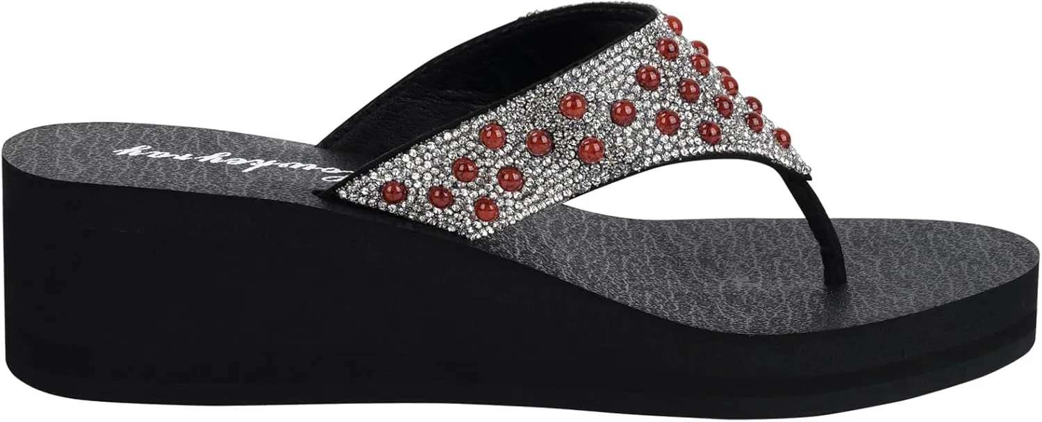 Lowkeyray Women's Rhinestone Flip-Flop Sandals