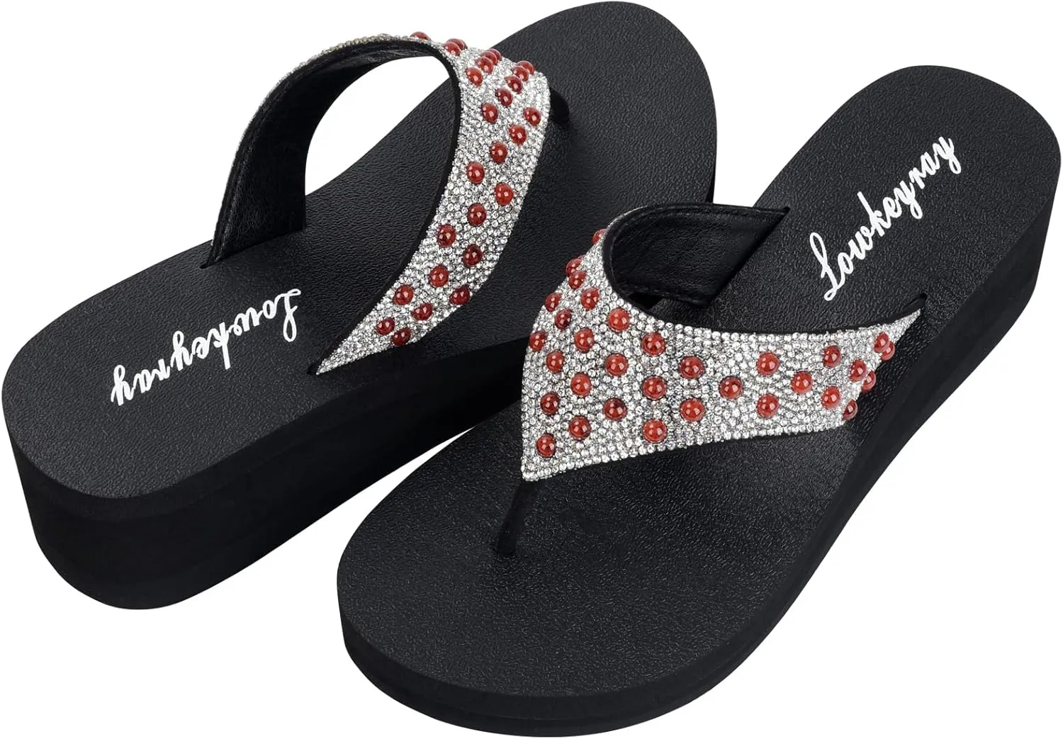 Lowkeyray Women's Rhinestone Flip-Flop Sandals
