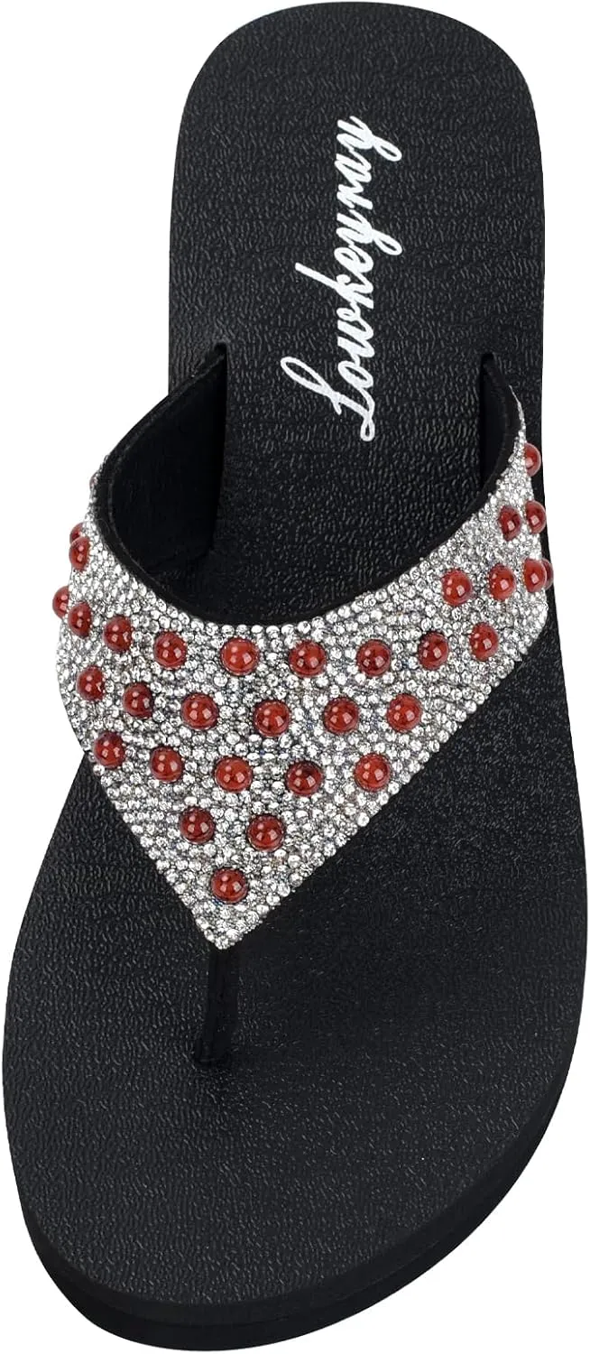 Lowkeyray Women's Rhinestone Flip-Flop Sandals