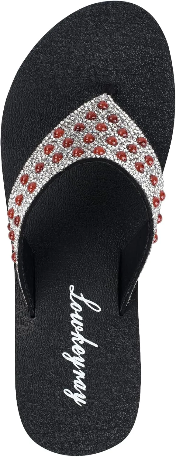 Lowkeyray Women's Rhinestone Flip-Flop Sandals