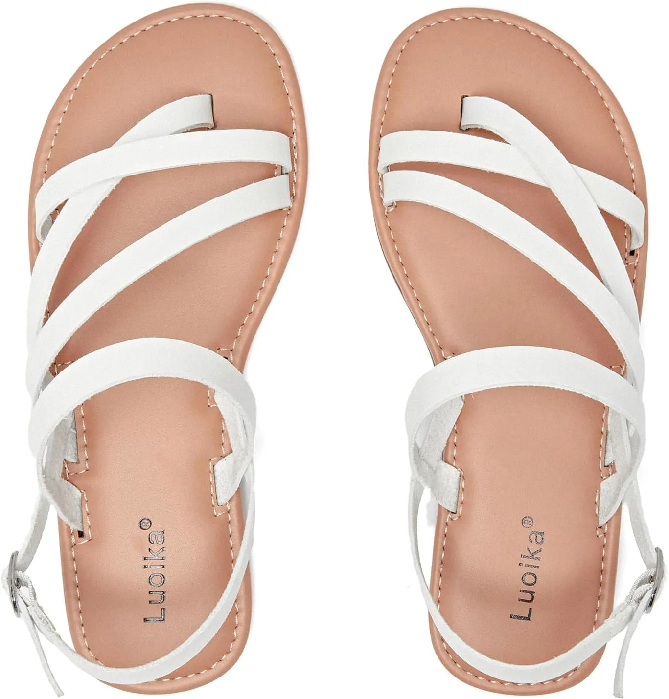 Luoika Women's Wide Width Flat Sandals, Flip Flop Casual Strapy Sandals Slip on Summer Beach Shoes for Women.