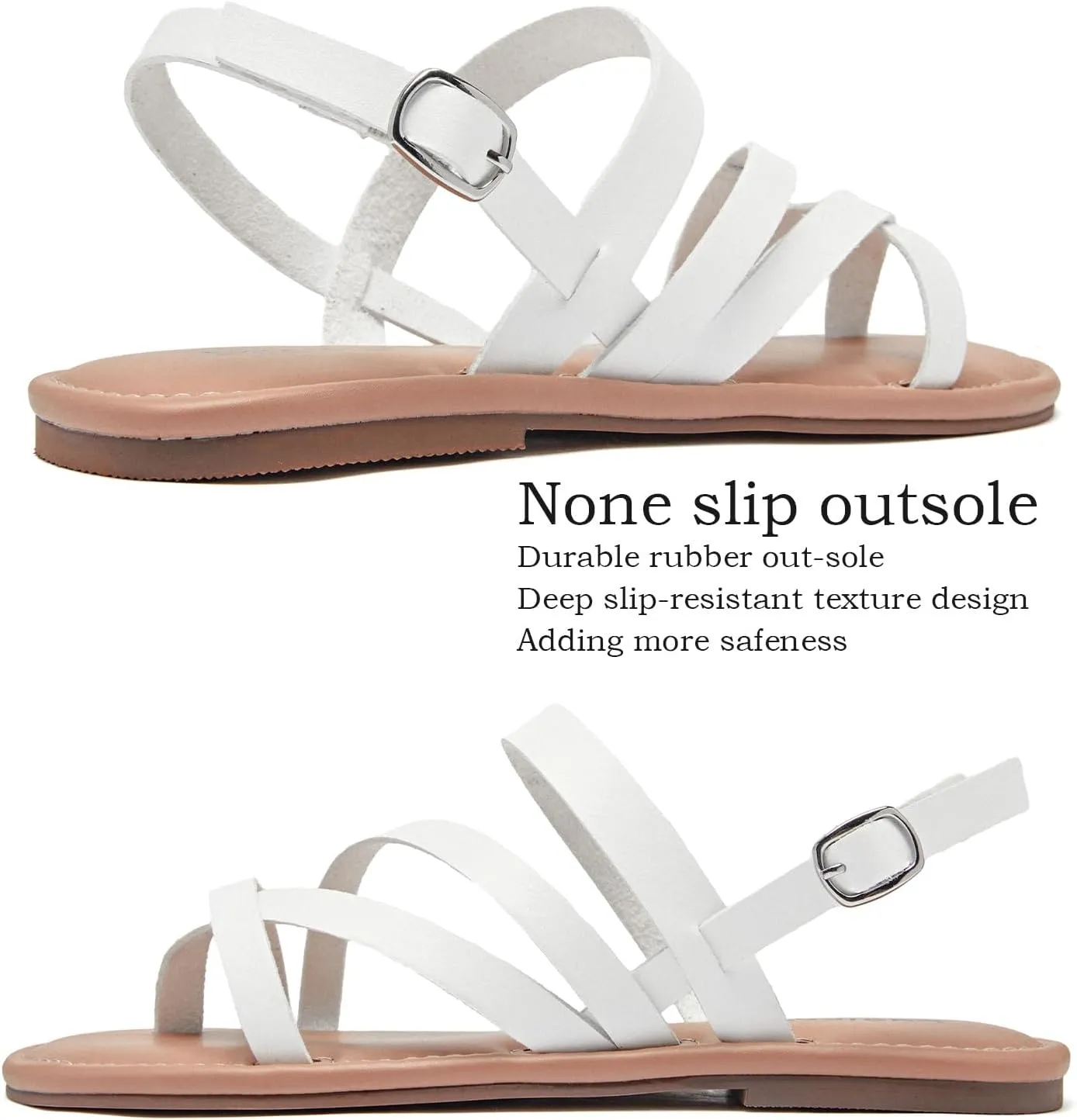 Luoika Women's Wide Width Flat Sandals, Flip Flop Casual Strapy Sandals Slip on Summer Beach Shoes for Women.