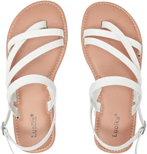 Luoika Women's Wide Width Flat Sandals, Flip Flop Casual Strapy Sandals Slip on Summer Beach Shoes for Women.