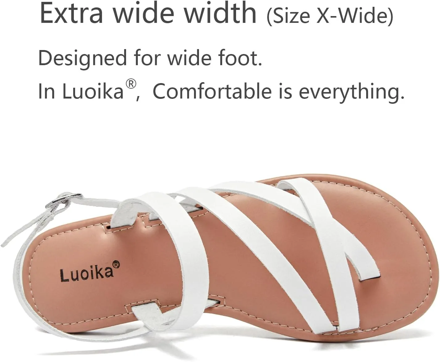 Luoika Women's Wide Width Flat Sandals, Flip Flop Casual Strapy Sandals Slip on Summer Beach Shoes for Women.