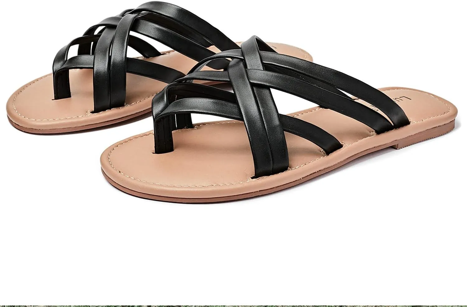 Luoika Women's Wide Width Flat Sandals, Flip Flop Slides Sandal Casual Strapy Sandal Slip on Summer Beach Shoes for Women.