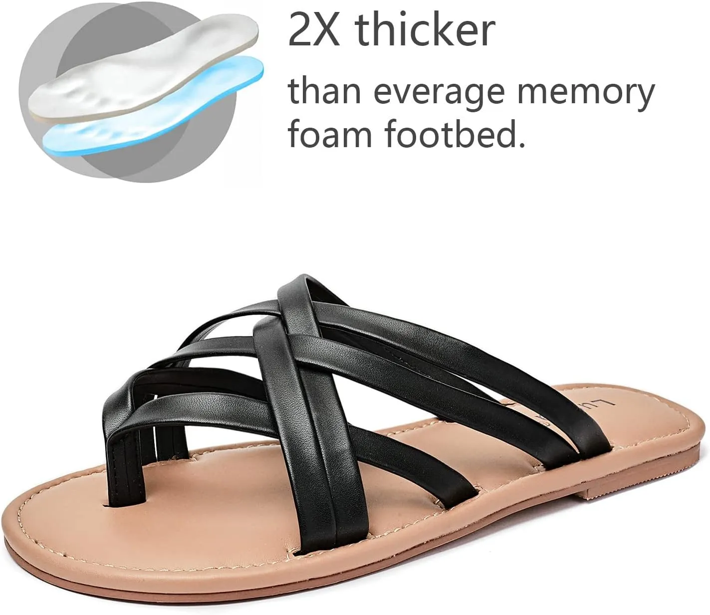 Luoika Women's Wide Width Flat Sandals, Flip Flop Slides Sandal Casual Strapy Sandal Slip on Summer Beach Shoes for Women.