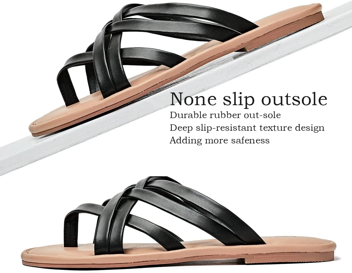 Luoika Women's Wide Width Flat Sandals, Flip Flop Slides Sandal Casual Strapy Sandal Slip on Summer Beach Shoes for Women.