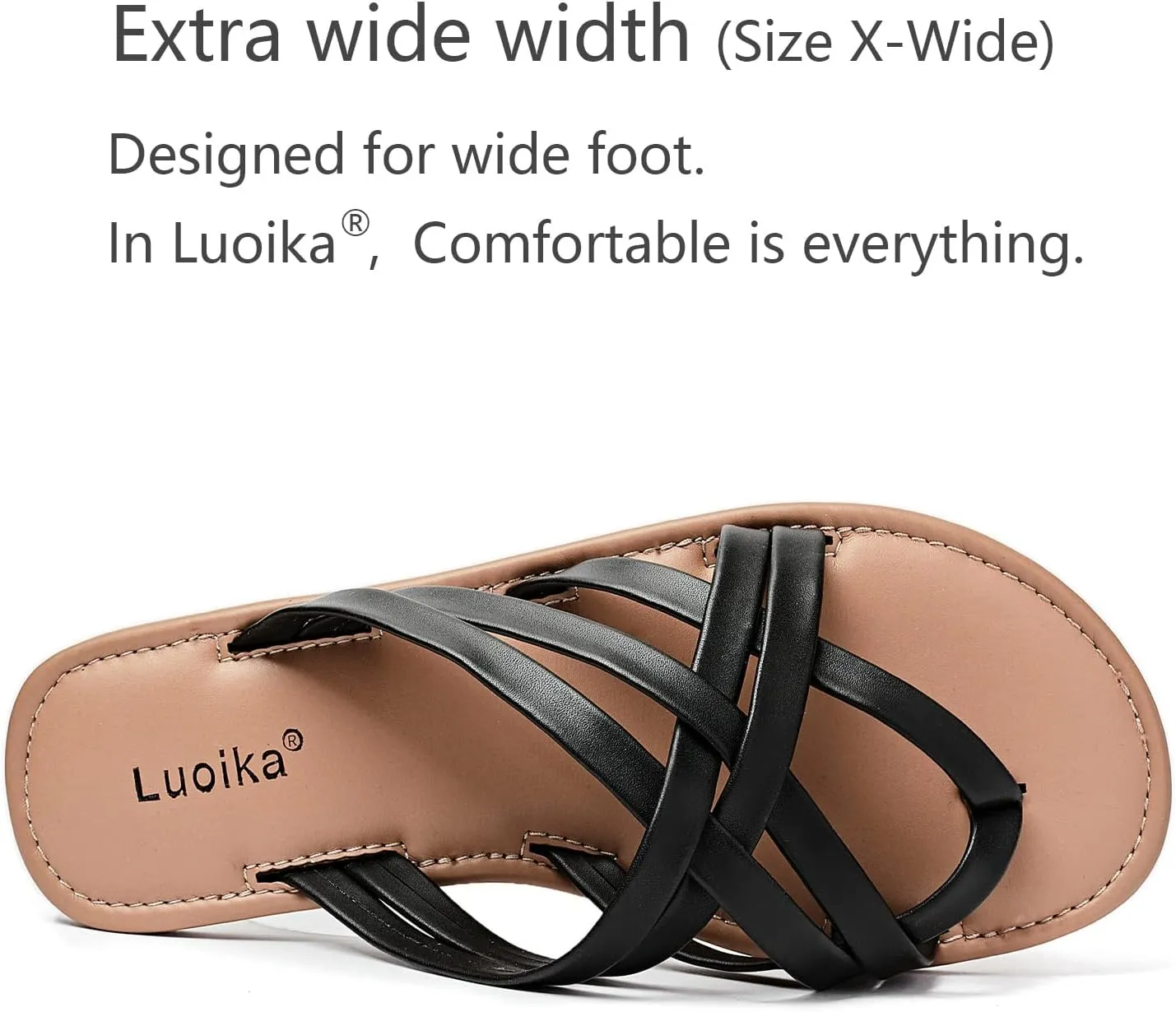 Luoika Women's Wide Width Flat Sandals, Flip Flop Slides Sandal Casual Strapy Sandal Slip on Summer Beach Shoes for Women.
