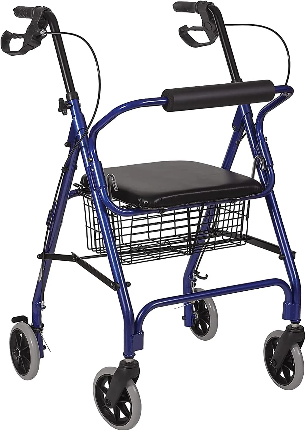 MABIS Rollator Walker, Adjustable Handle Height Folding Walker, Light Weight Aluminum Walker With Basket, Cushioned Seat and Padded Backrest, 23 x 24 x 30.5 Inches, Royal Blue