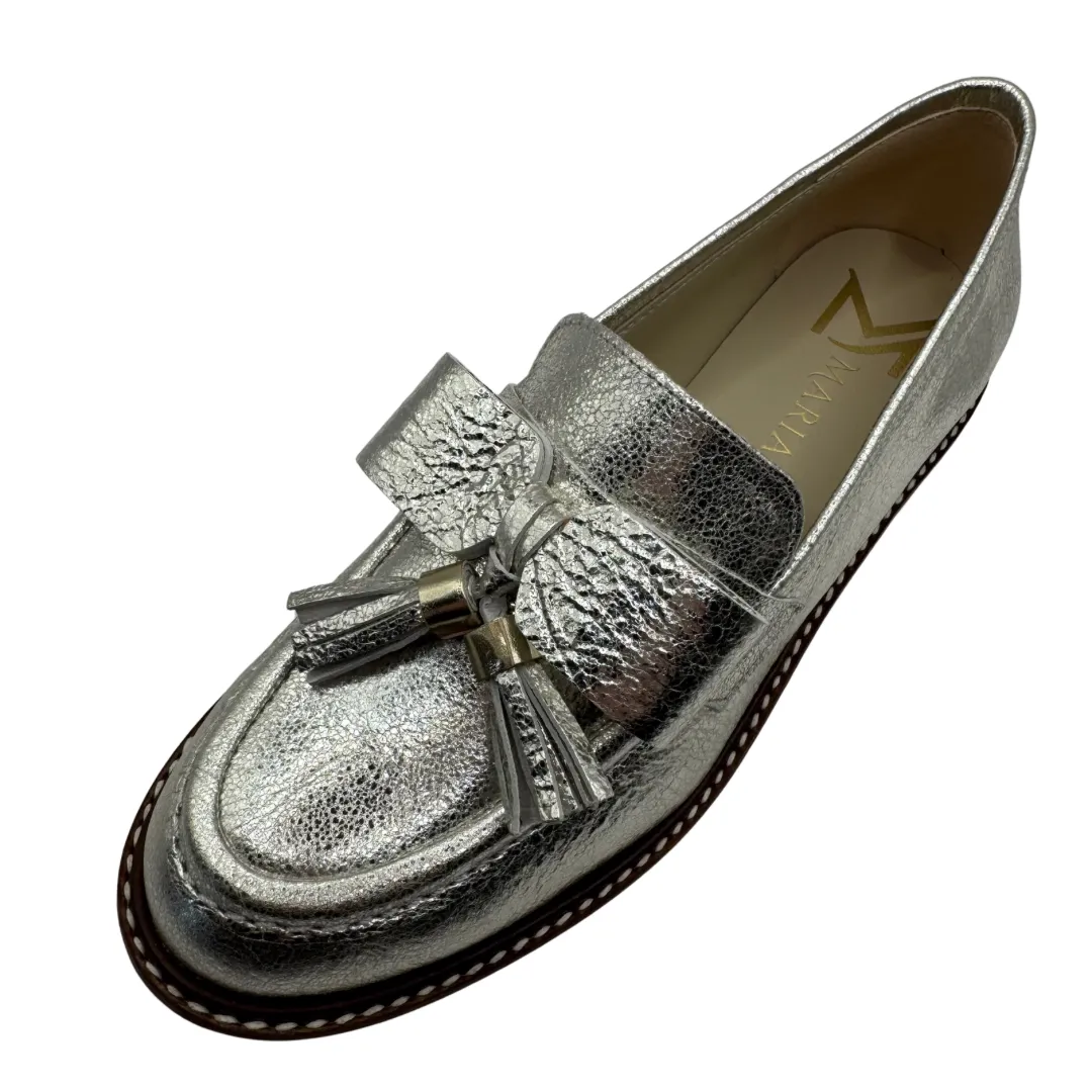 Marian Silver Metallic Loafer with Bow & Tassle Detail