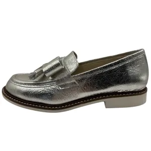 Marian Silver Metallic Loafer with Bow & Tassle Detail