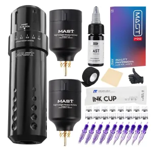Mast Tattoo Gun Kit Flip Wireless Tattoo Machine 7 Strokes Length Tattoo Kit 2 Batteries Power Supply 20 Pro Tattoo Needles Cartridges