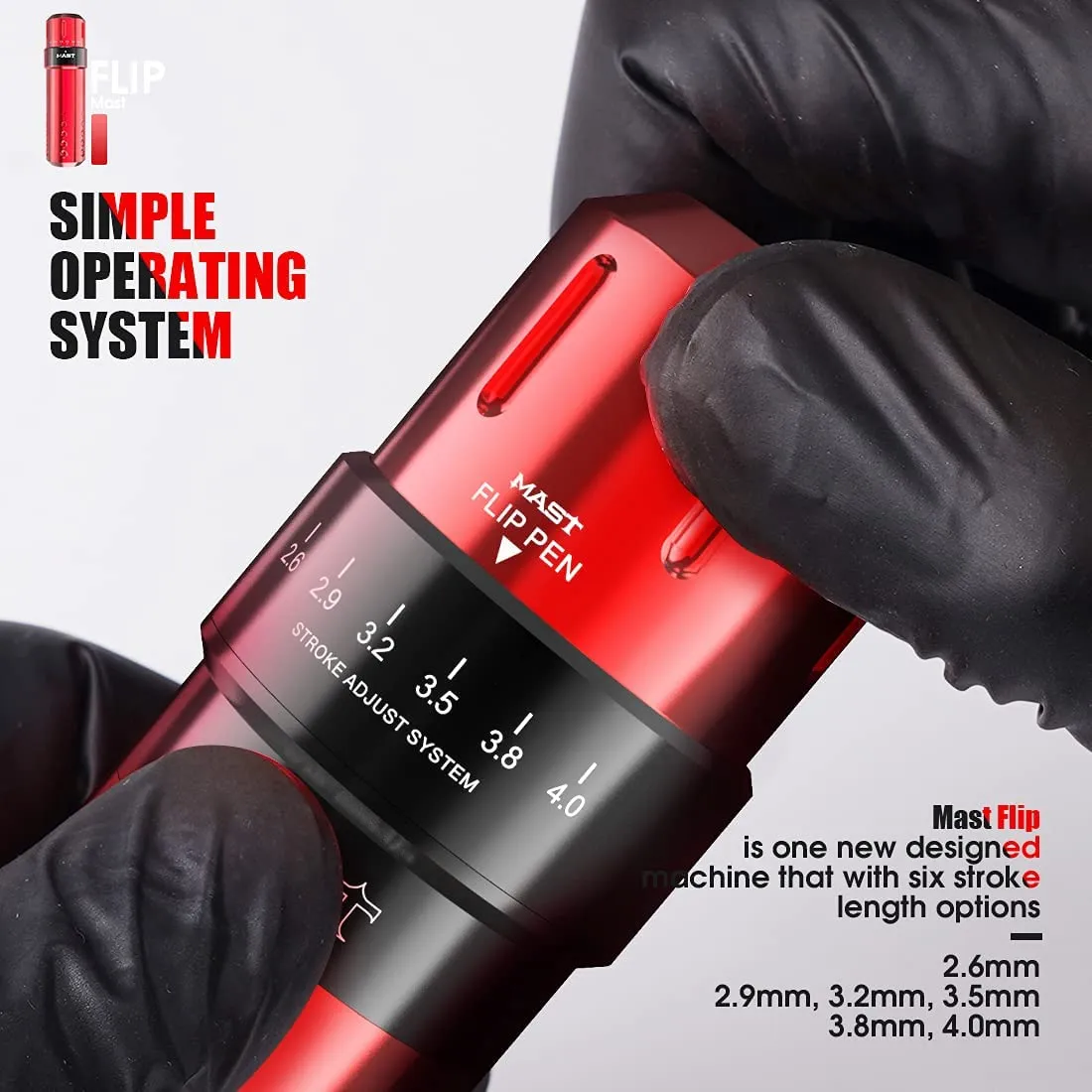 Mast Tattoo Gun Kit Flip Wireless Tattoo Machine 7 Strokes Length Tattoo Kit 2 Batteries Power Supply 20 Pro Tattoo Needles Cartridges