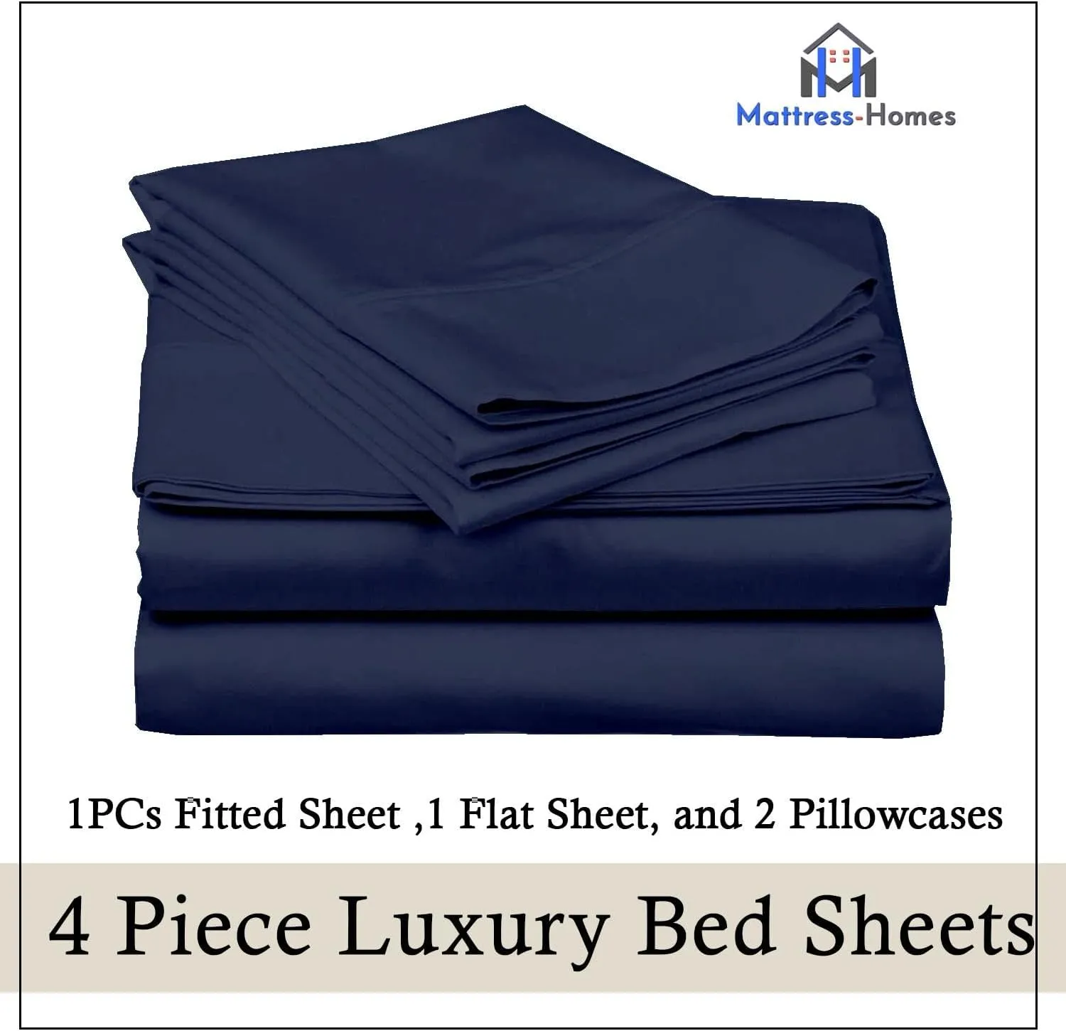 Mattress-Homes Split Head King 34" Sheet Set, 4-Piece Extra Soft Cooling Bed Sheets, Brushed Microfiber, Deep Pockets up to 16", Wrinkle, Fade & Stain Resistant (Navy Blue, Split Head King 34")