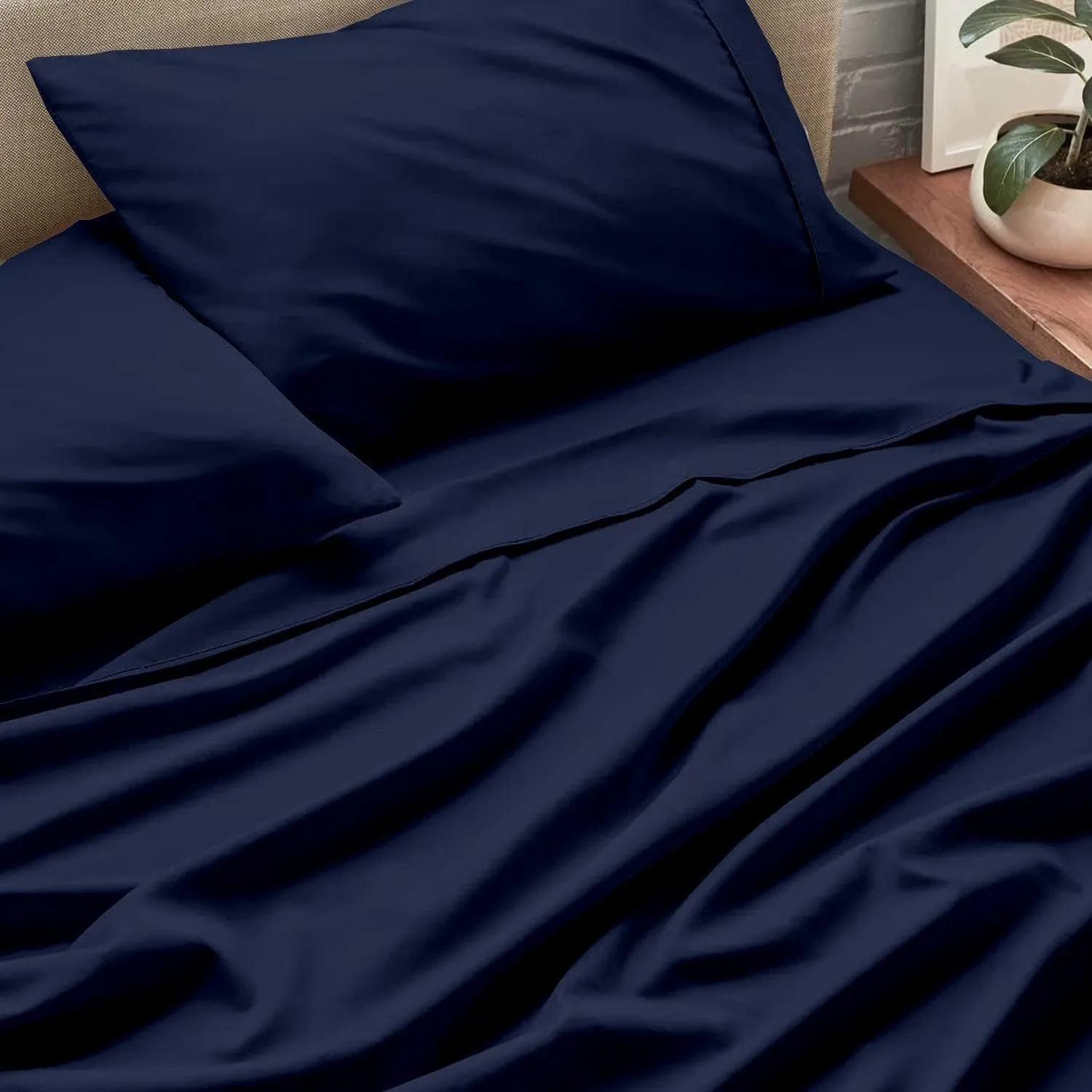Mattress-Homes Split Head King 34" Sheet Set, 4-Piece Extra Soft Cooling Bed Sheets, Brushed Microfiber, Deep Pockets up to 16", Wrinkle, Fade & Stain Resistant (Navy Blue, Split Head King 34")