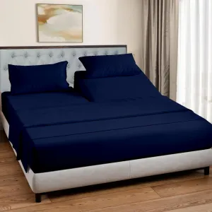 Mattress-Homes Split Head King 34" Sheet Set, 4-Piece Extra Soft Cooling Bed Sheets, Brushed Microfiber, Deep Pockets up to 16", Wrinkle, Fade & Stain Resistant (Navy Blue, Split Head King 34")