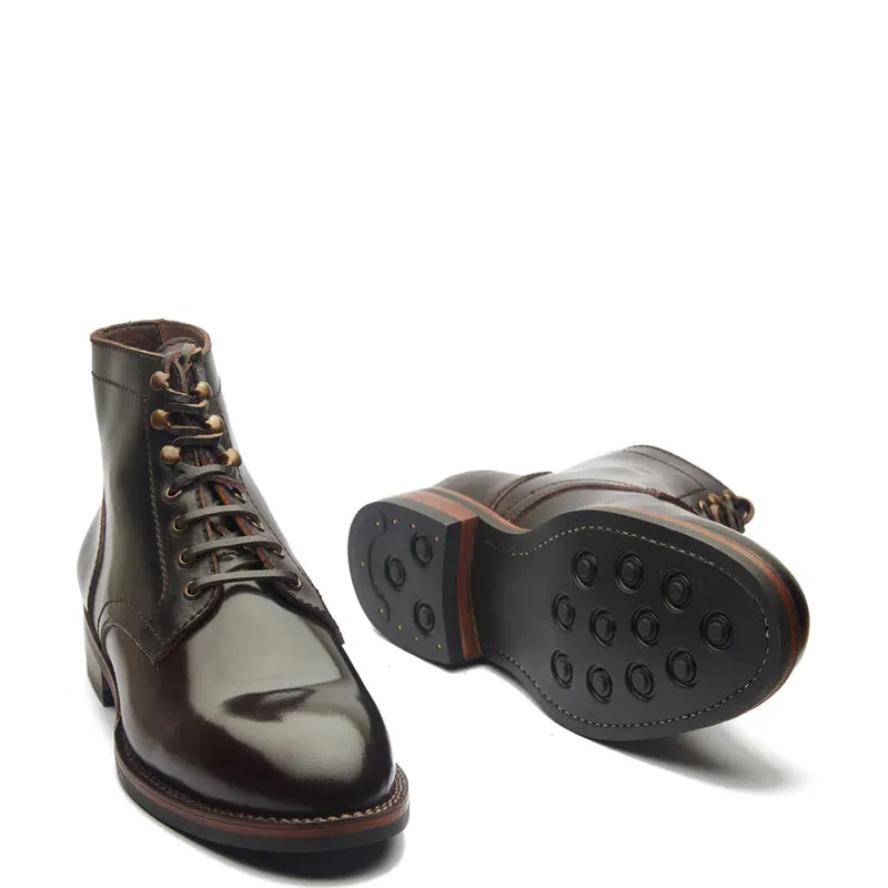 Men Polished Leather Derby Ankle Boots