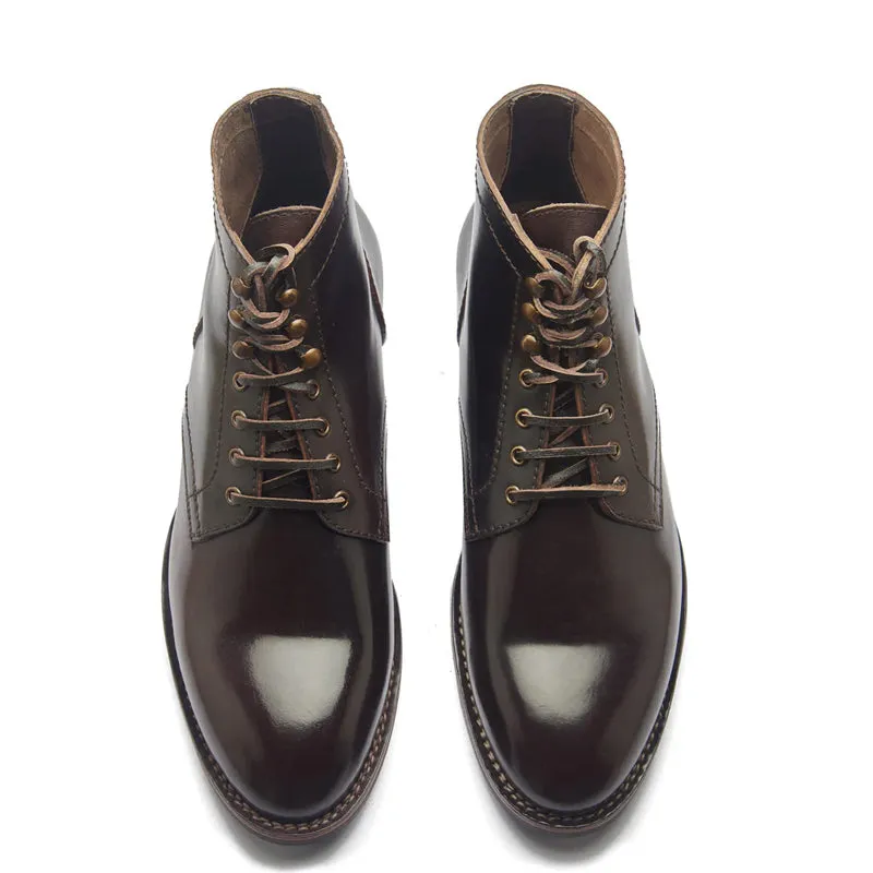 Men Polished Leather Derby Ankle Boots