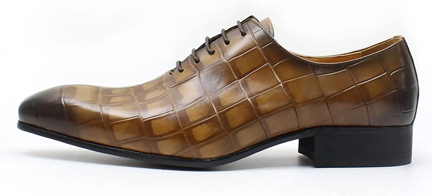 Men Retro Formal Oxfords Dress Leather Lace-ups Business Casual Wingtip Wedding Party Derby Shoes,Brown-40