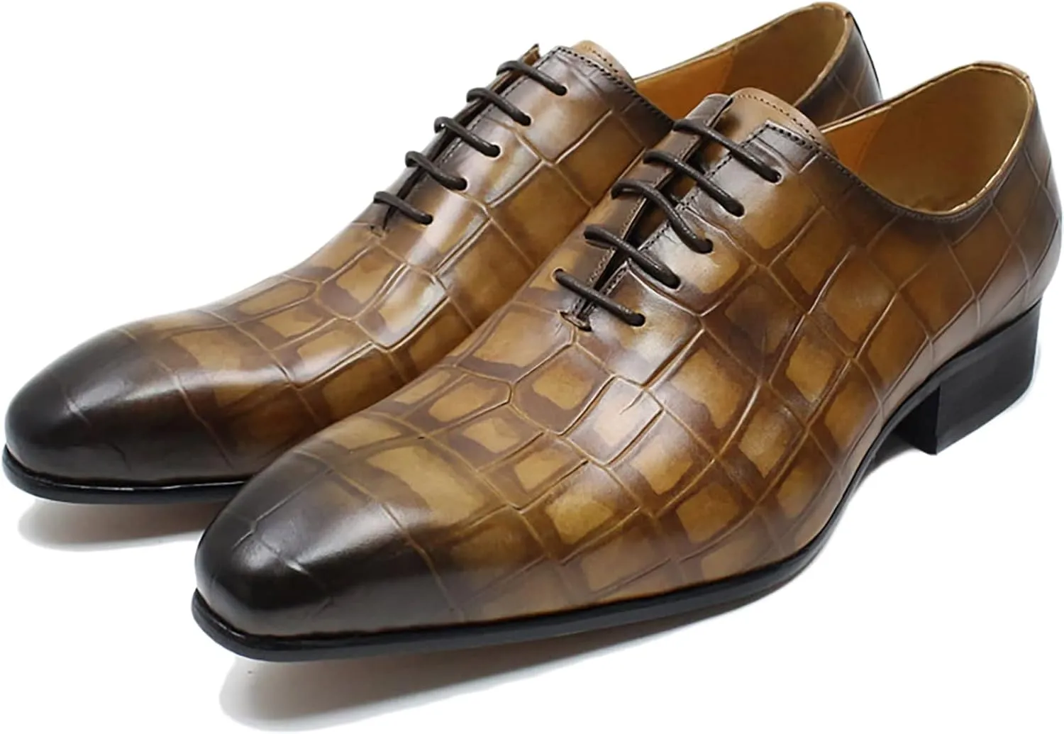 Men Retro Formal Oxfords Dress Leather Lace-ups Business Casual Wingtip Wedding Party Derby Shoes,Brown-40
