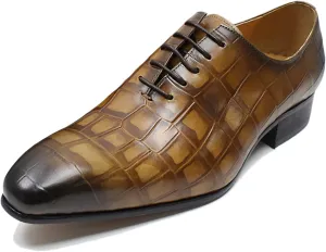 Men Retro Formal Oxfords Dress Leather Lace-ups Business Casual Wingtip Wedding Party Derby Shoes,Brown-40