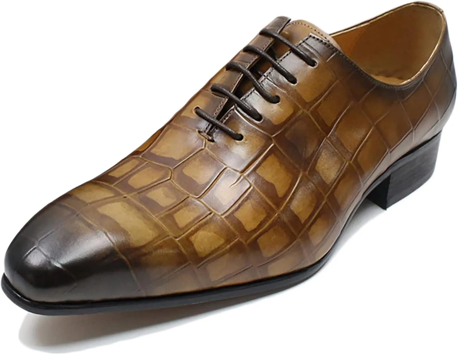 Men Retro Formal Oxfords Dress Leather Lace-ups Business Casual Wingtip Wedding Party Derby Shoes,Brown-40