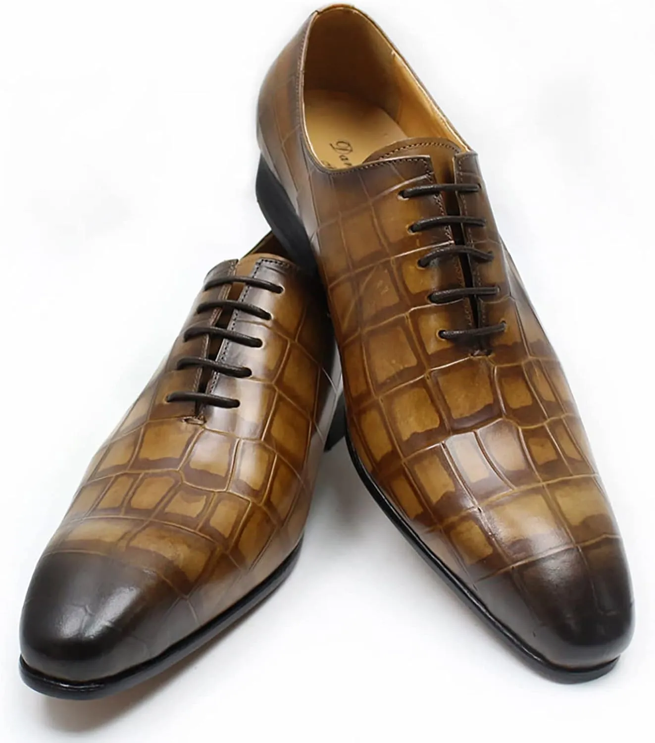Men Retro Formal Oxfords Dress Leather Lace-ups Business Casual Wingtip Wedding Party Derby Shoes,Brown-40