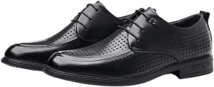 Men's Black Leather Platform Chunky Slip-On Penny Derby Men's Cutout Mesh Handmade Flat Casual Oxfords