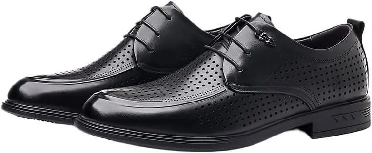 Men's Black Leather Platform Chunky Slip-On Penny Derby Men's Cutout Mesh Handmade Flat Casual Oxfords