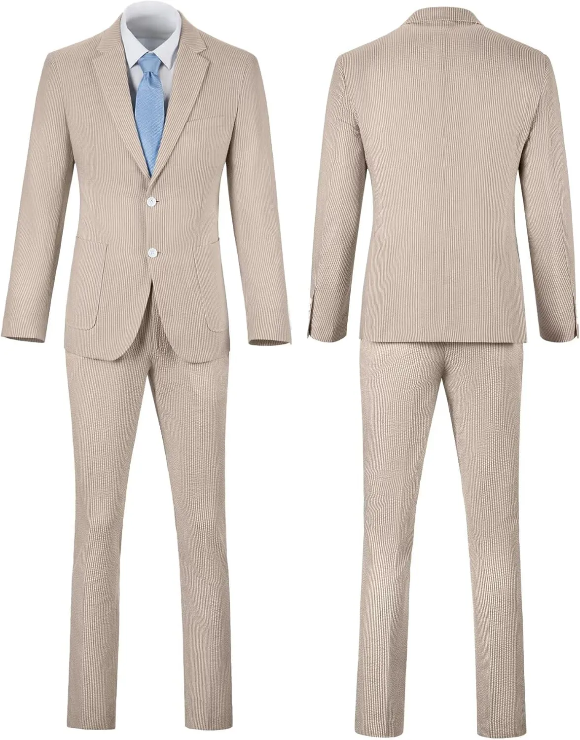Mens Blue Seersucker Summer Suits Grooms Sear Sucker Suit for Wedding Mens Formal Suits Slim Fit