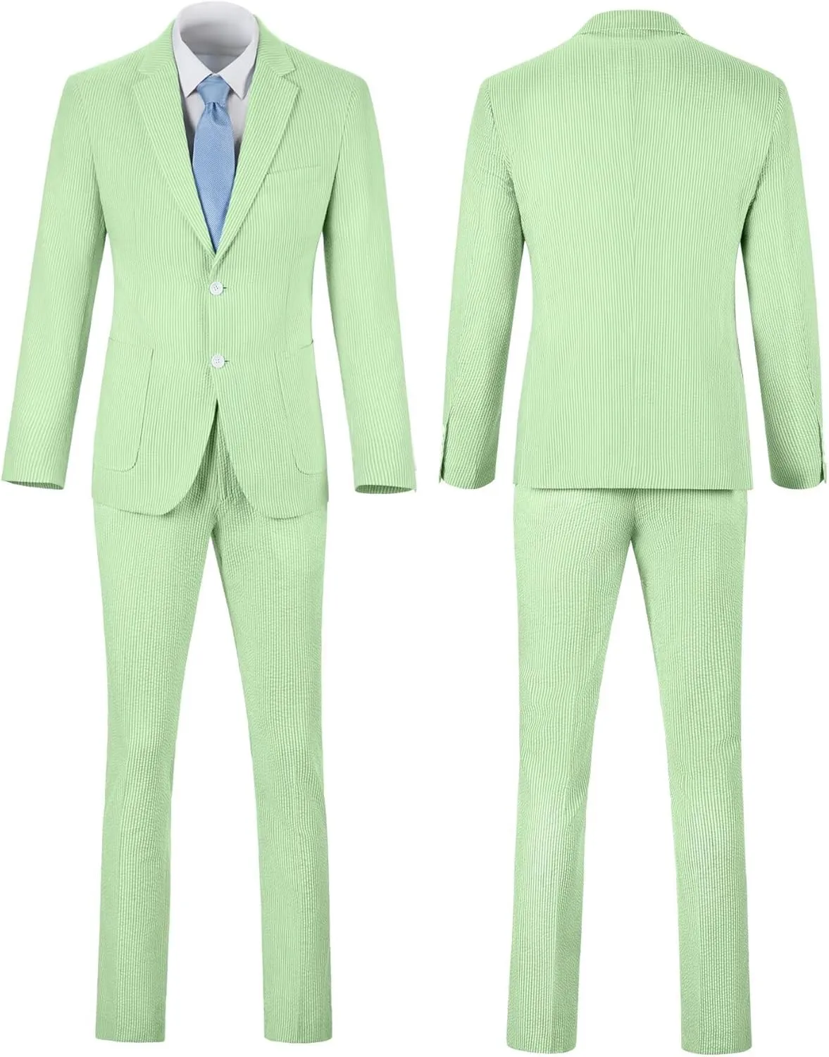 Mens Blue Seersucker Summer Suits Grooms Sear Sucker Suit for Wedding Mens Formal Suits Slim Fit