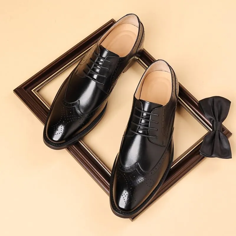 Men's Breathable Leather Wingtip Brogue Oxfords Classic Lace Up Derby Shoes