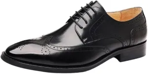 Men's Breathable Leather Wingtip Brogue Oxfords Classic Lace Up Derby Shoes