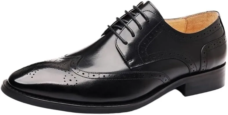Men's Breathable Leather Wingtip Brogue Oxfords Classic Lace Up Derby Shoes